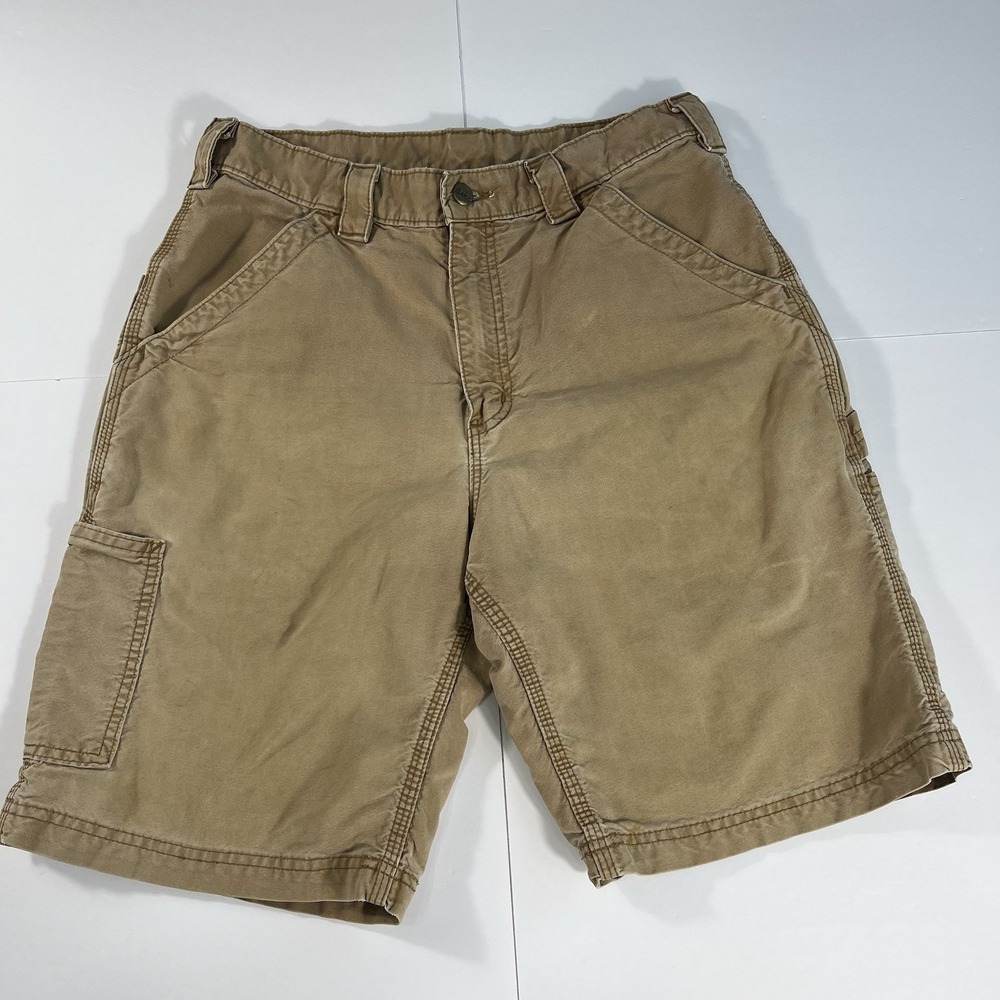 Carhartt Men's Brown Cotton Canvas Cargo Shorts Cargo Pockets Flat Front 10"